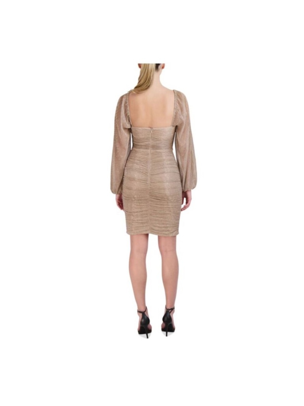 BCBGeneration Shimmery Taupe Ruched Long-Sleeve Cocktail Dress - Picture 8 of 9